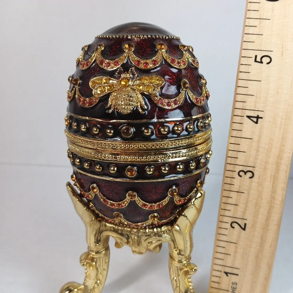 Fabergé Style Enameled Burgundy Trinket Music Nocturne Works 5.5